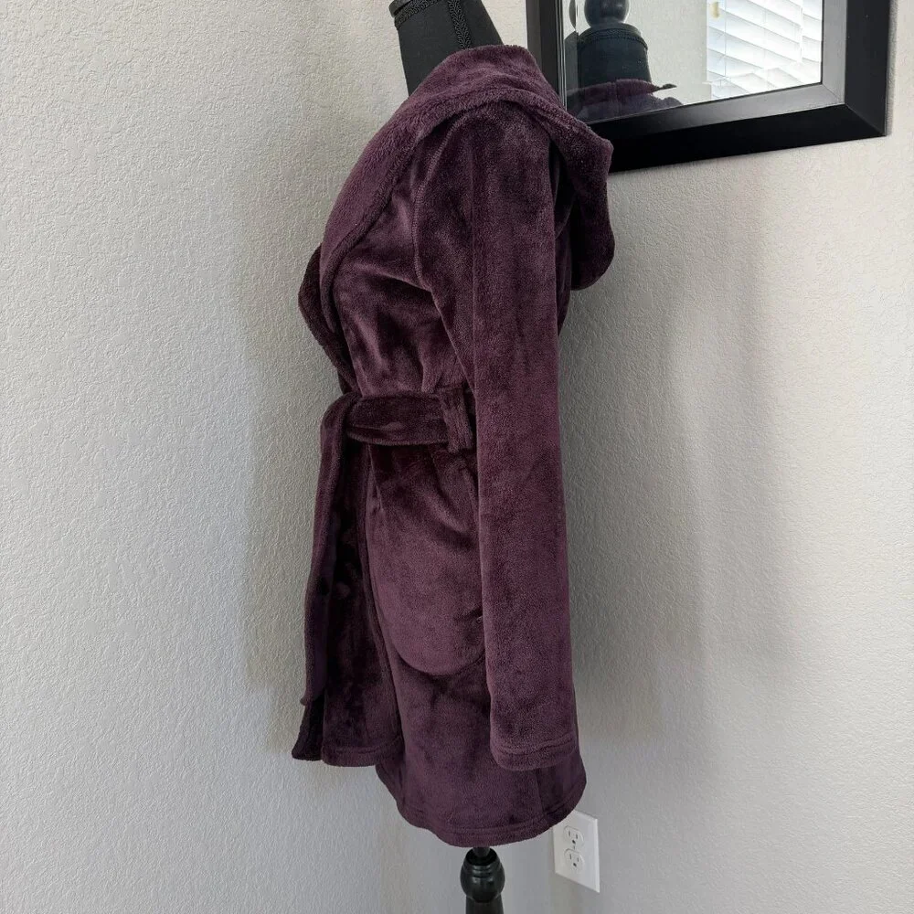 UGG Miranda Plush Belted Short Hooded Robe Port Purple XS